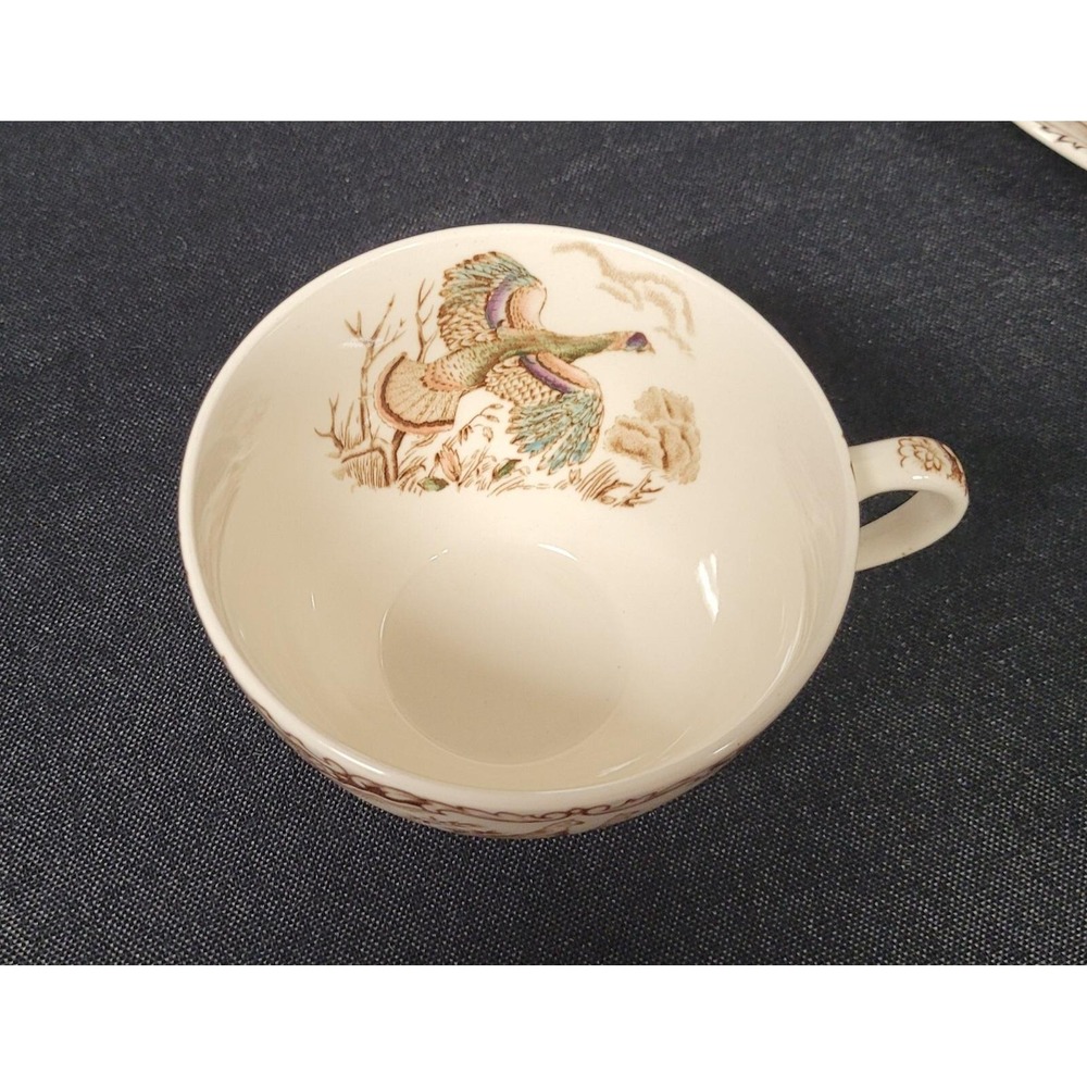 Wild Turkeys Windsor Ware Johnson Brothers Flat Cup & Saucer Set - Picture 6 of 11